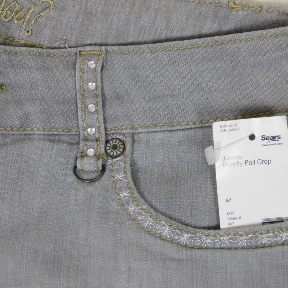 Jou Jou Women Y2K Skimmer Cropped Jeans Size 7/8 Foil Butterfly Rhinestone Gray - Picture 8 of 8